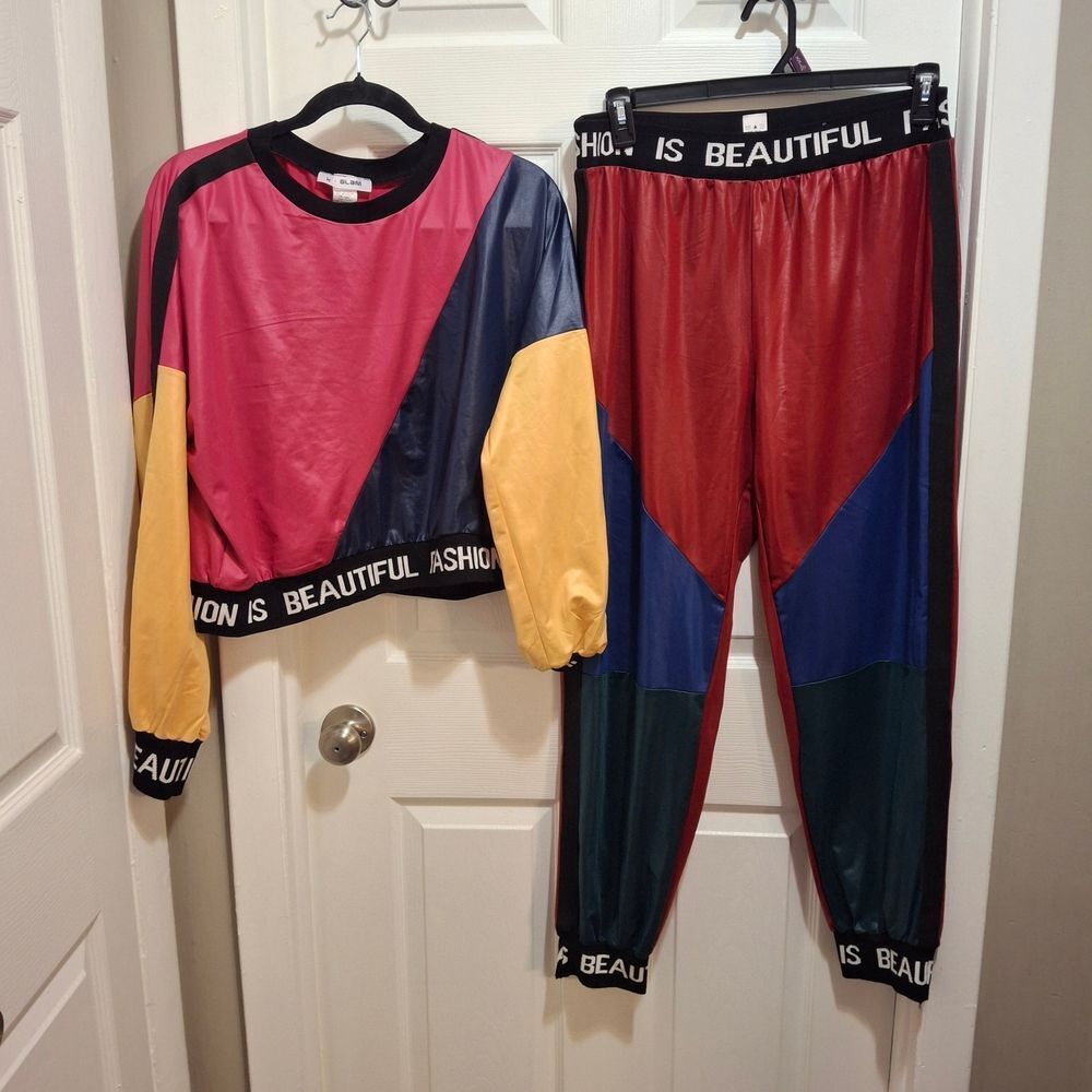 glam Pink and Black Satin Crewneck Top